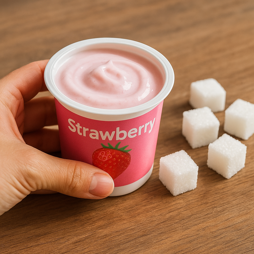Flavored strawberry yogurt with hidden high sugar content